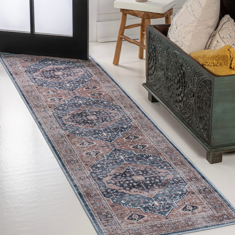 JONATHAN Y Kemer Ogee Medallion Machine Washable Area Rug