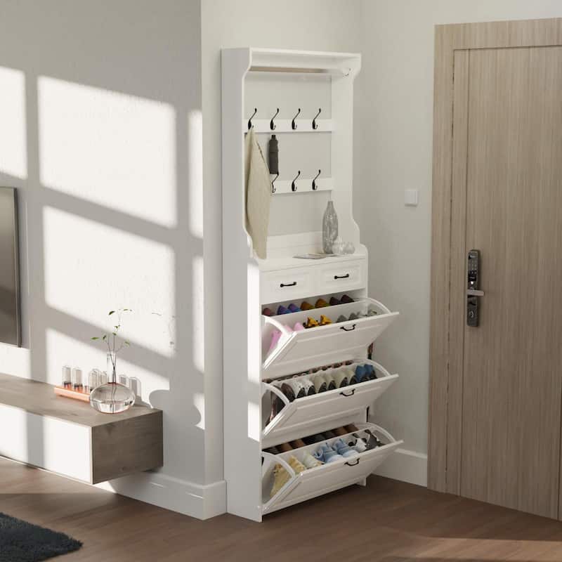 Shoe cabinet with 3 doors 2 drawers with hanger