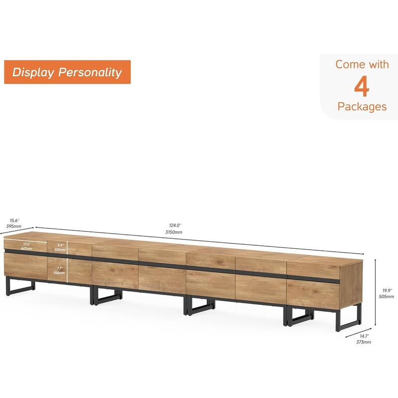 WAMPAT Modern TV Stand for TVs up to 50 inch TV, 2 in 1 Entertainment Center TV Console with Storage Cabinets and Metal Base