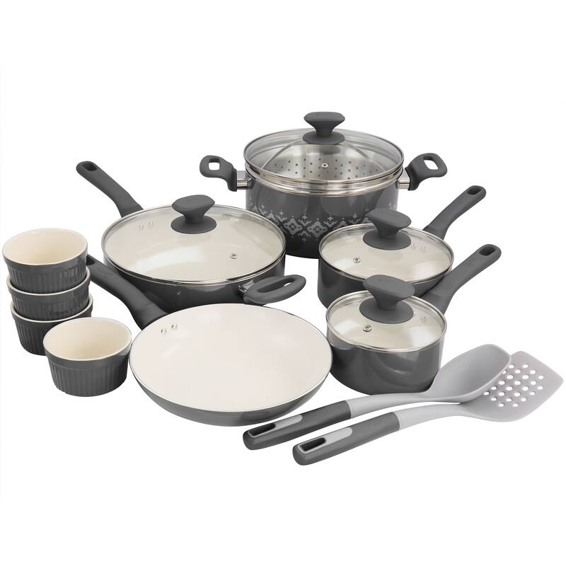 Spice by Tia Mowry Savory Saffron 16 Piece Cookware Set in Grey - 16pc