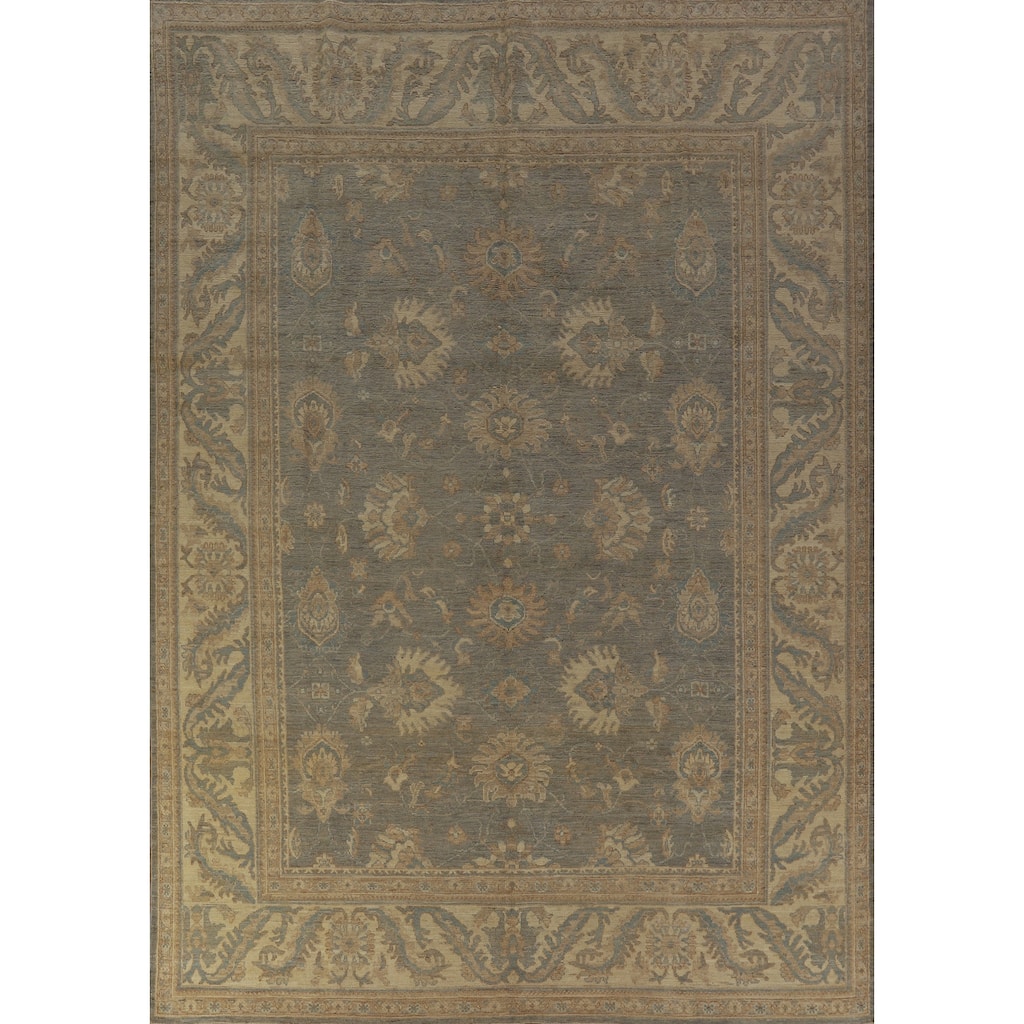 Hand Knotted Oriental 100% Wool Carpet Transitional All-Over Greys & Charcoal Oushak Area Rug - 12' 1'' X 9' 3''