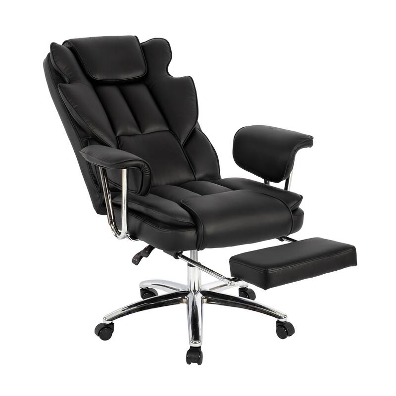 Bonded Leather 360° Swivel Ergonomic High Back Office Recliner with Lumbar Support, Footrest, Adjustable Height