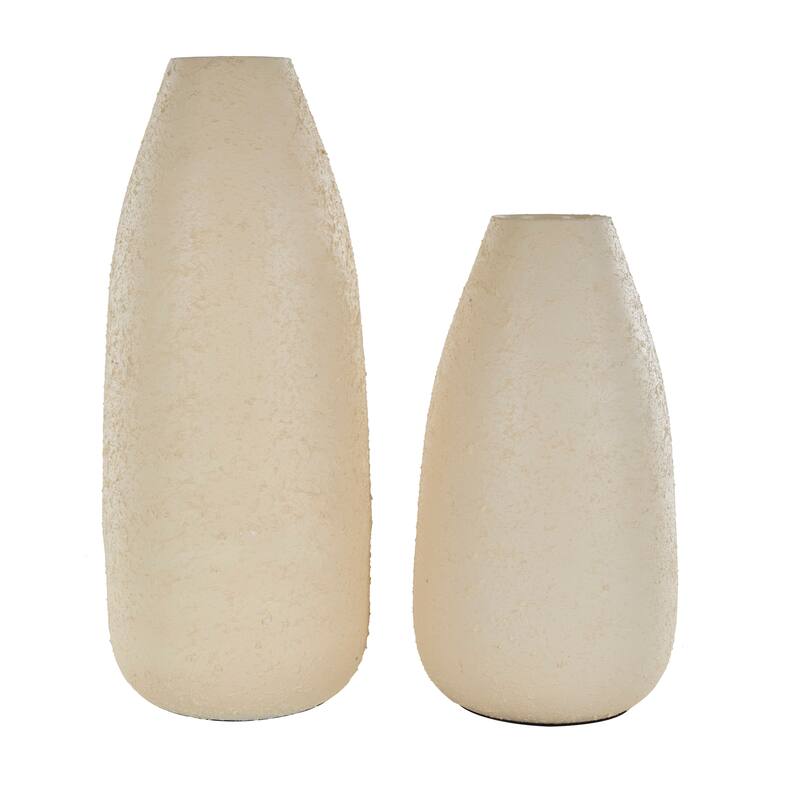 Cream Metal Minimalistic Distressed Textured Decorative Vase (Set of 2)