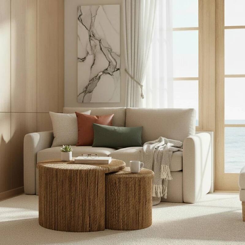 NPD Furniture Kanza Handwoven Abaca Coffee Table with Open Shelf