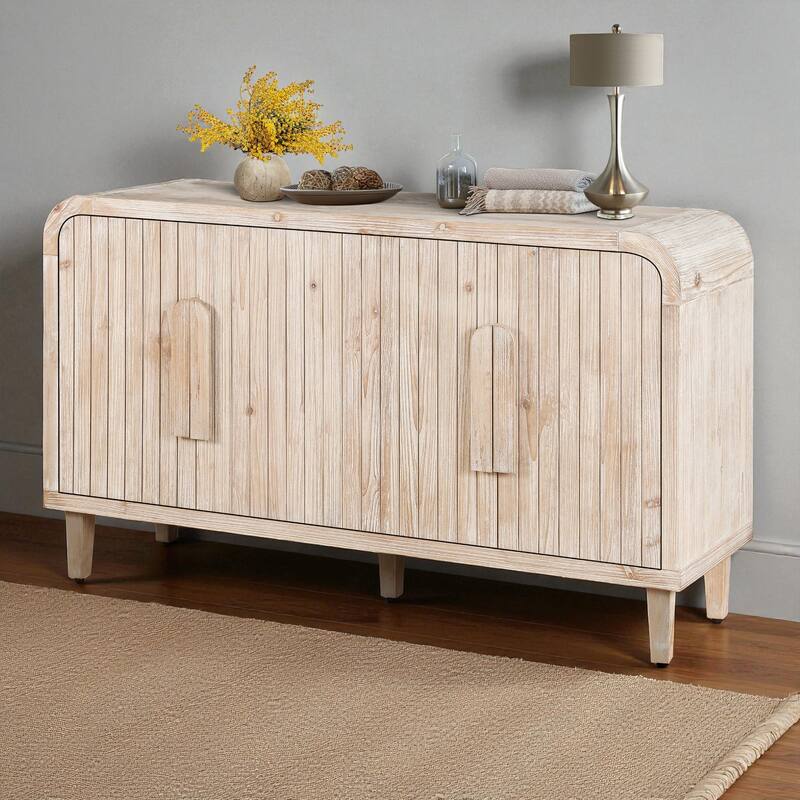 59'' Farmhouse Curved Vintage Sideboard Buffet Cabinet with Vertical Wood Grain Doors and Adjustable Shelves for Dining Room