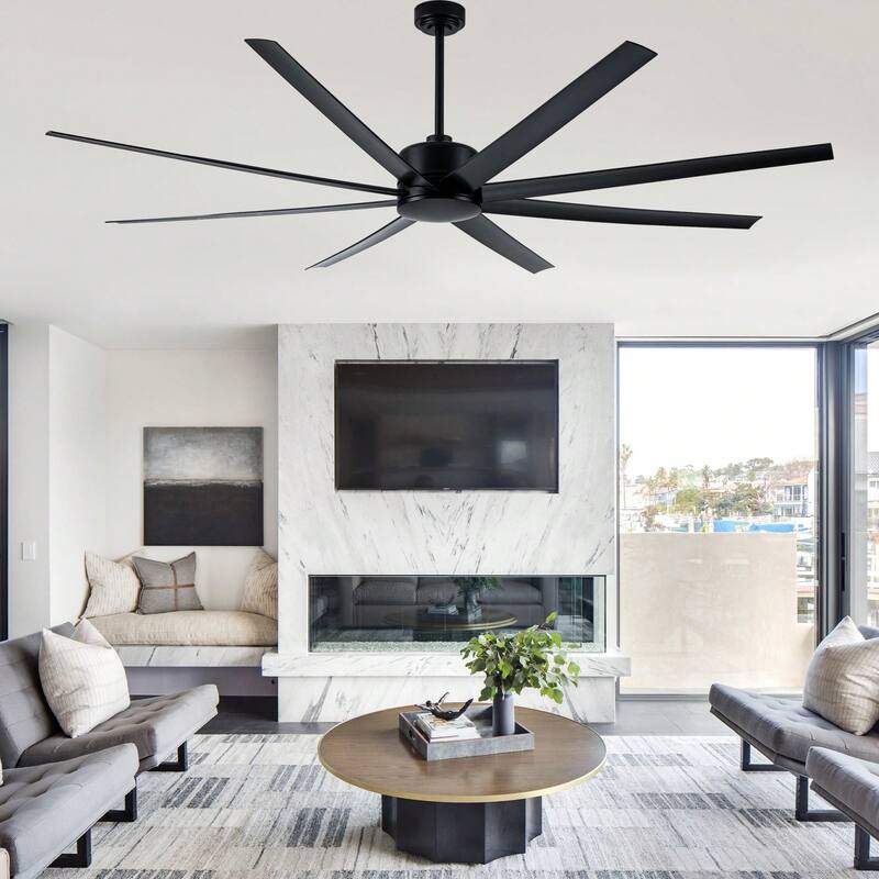 Cusp Barn 84 Inch Large Black Ceiling Fan Without Light, Industrial 8 Blades Quiet DC Motor Indoor/Outdoor Ceiling Fans for Gym