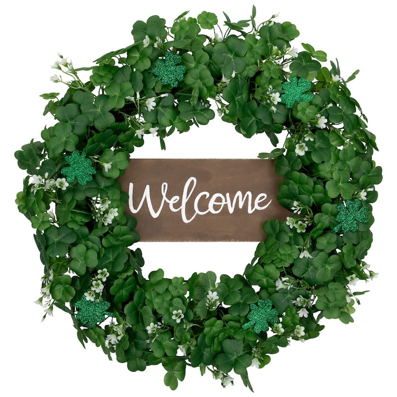Shamrock Welcome St. Patrick's Day Twig Wreath - 20" - Unlit