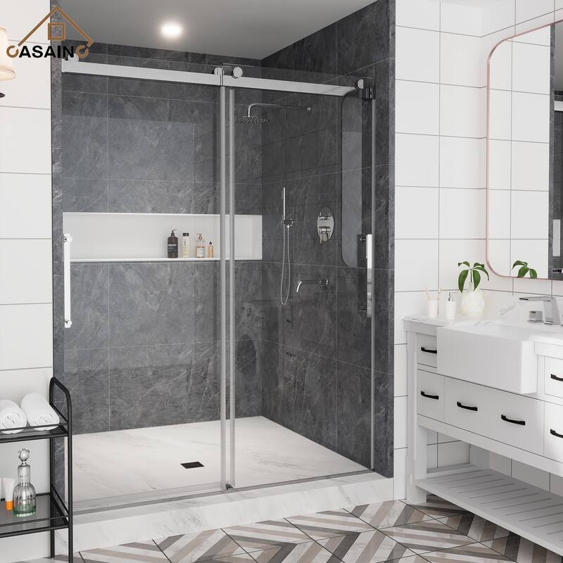 CASAINC 48 or 60 in. W x 76 in. H Double Sliding Frameless Shower Door