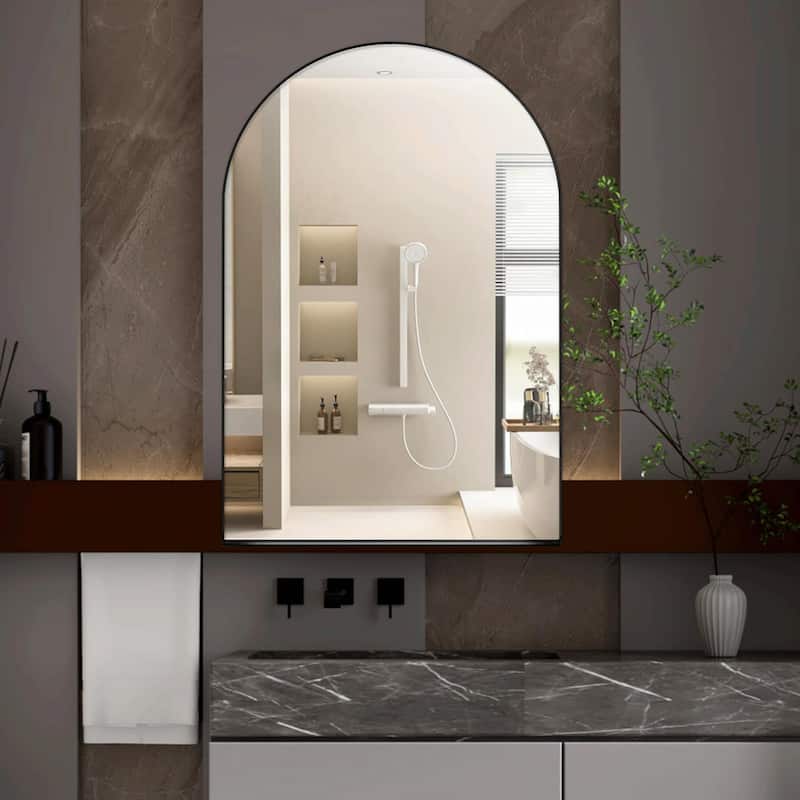 24x36 Inch Arched Recessed Medicine Cabinet with Mirror and Adjustable Shelves
