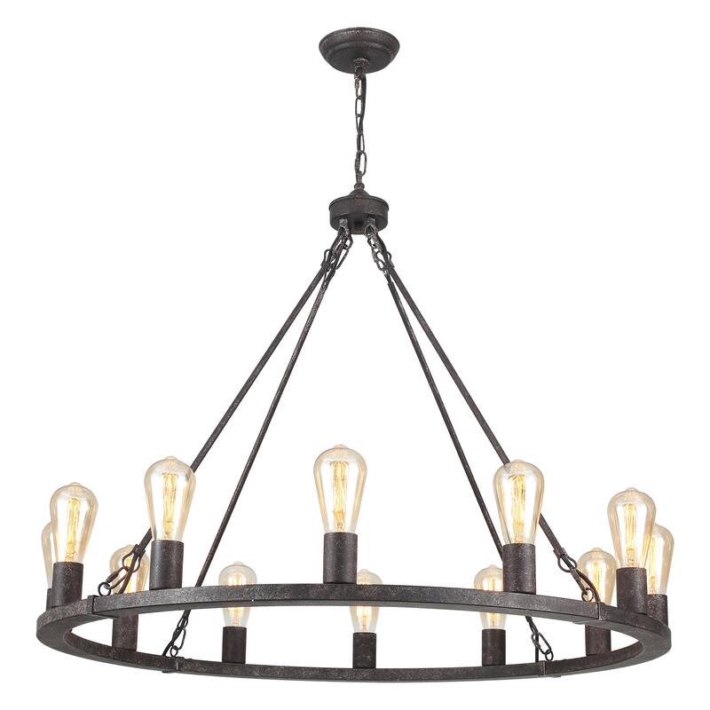12-Light Circel Candlestick Wagon Wheel Chandelier Hanging Linear Chandelier Lighting for Kitchen Island
