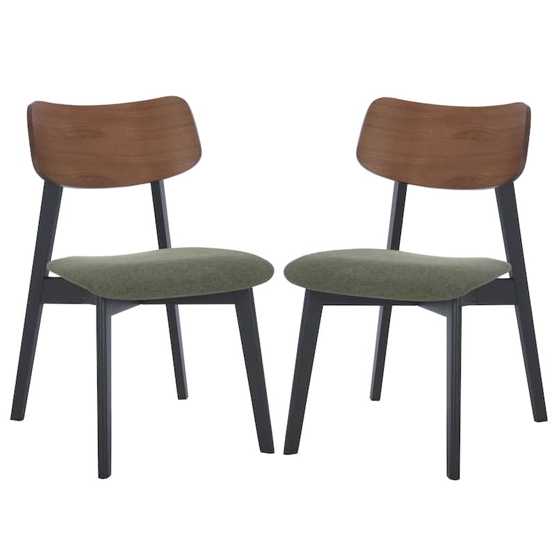 SAFAVIEH COUTURE Divya Wood Dining Chair (Set of 2) - 19"W x 22"D x 31"H - Olive Green/Walnut