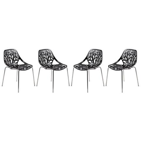 LeisureMod Asbury Modern Open Back Chrome Dining Side Chair Set of 4