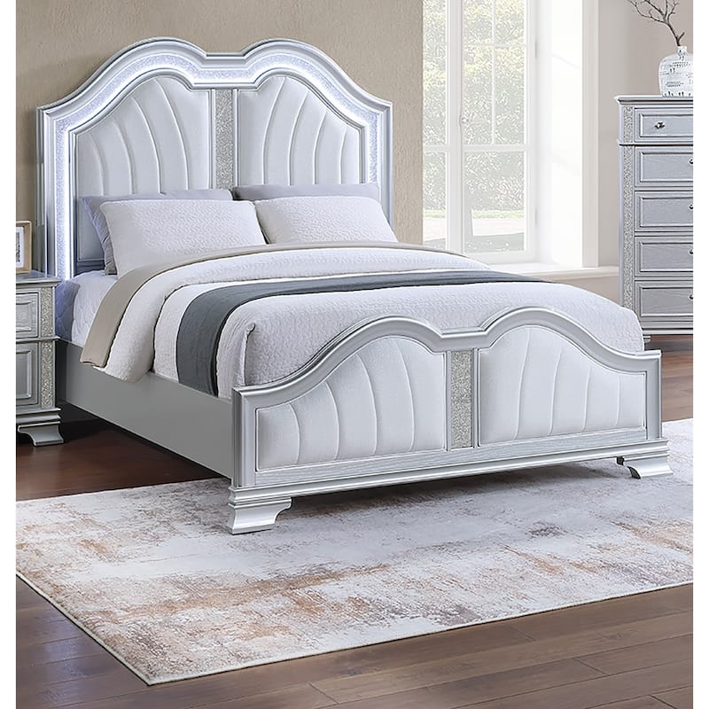 Cotemporary Elegant Look Unique Design Queen Size Bed Gray Finish Built In USB 1pc Bedroom Bed