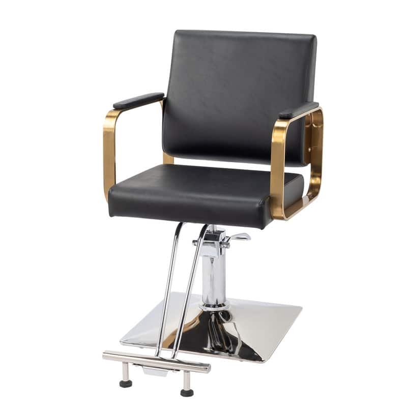 PVC Leather Stainless Steel Armrests Footrests Square Chassis Salon Chair - N/A - Black