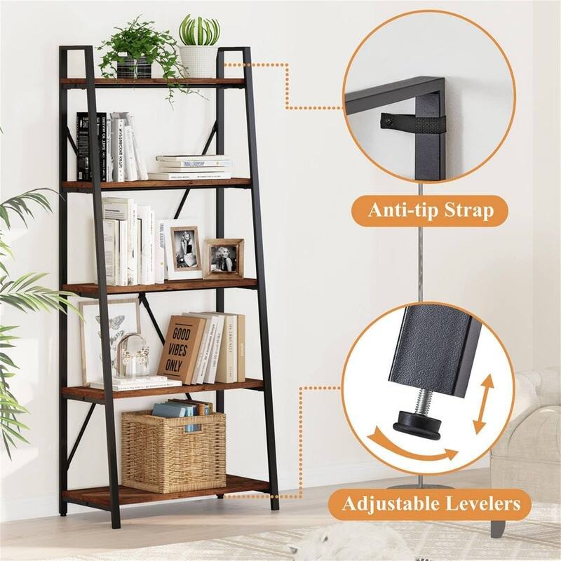 5 Tier Ladder Shelf - 14.17"D x 27.56"W x 65.55"H