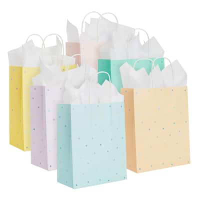 Blue Panda 36 Pack Medium Pastel Party Gift Bags with Handle, White Tissue Paper 10x8x4"
