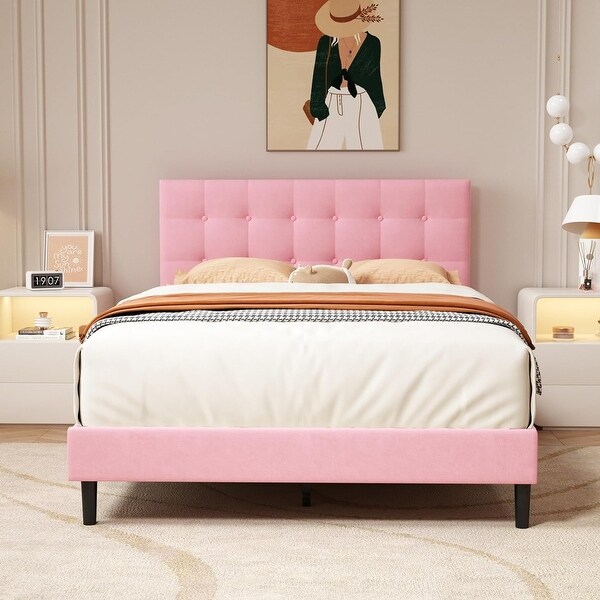 Alazyhome Square Tufted Upholstered Platform Bed Frame - On