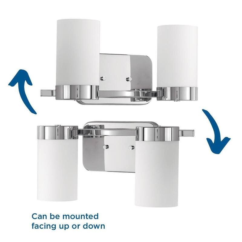 Elevate Collection Two-Light Polished Chrome Etched White Glass Mid-Century Modern Bath Vanity Light - 7.5" x 15.375" x 6.125"