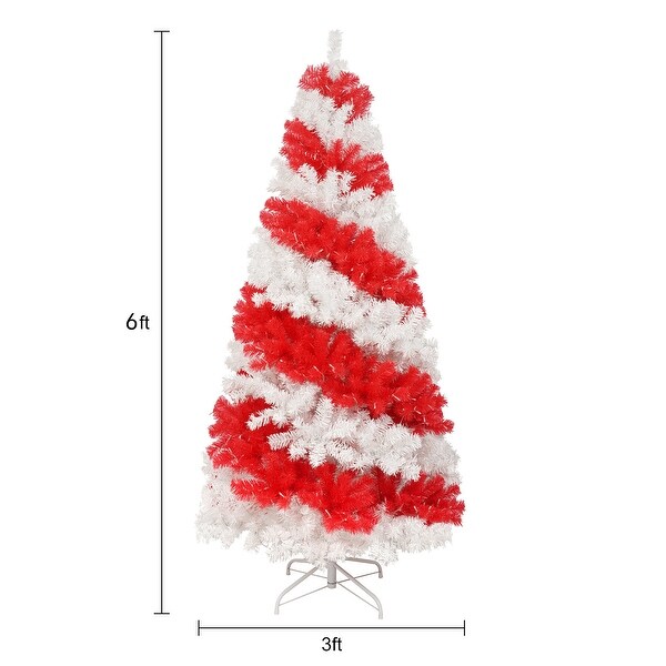 6ft Candy Cane-Themed Artificial Christmas Tree, 300 LED Lights