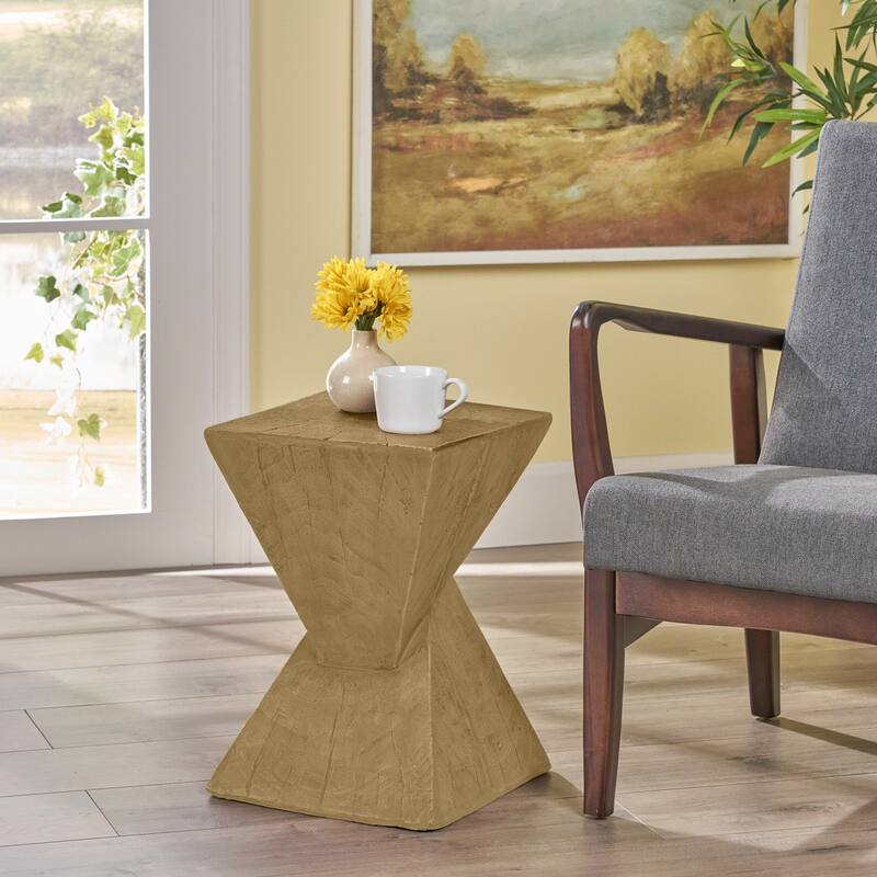 A Twisted Hourglass Structure And A Wood-Like Finish Geometric Mgo Side Table - Light Natural