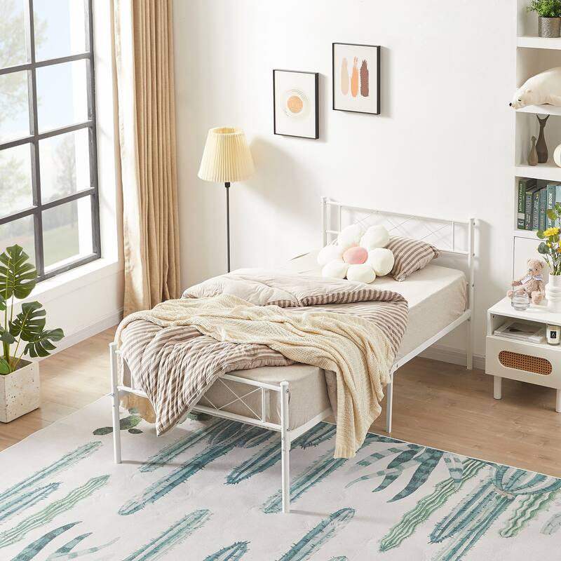 Javlergo 2-Pack White Twin Size Kids Bed Frame Set with Headboard Footboard Underbed Storage Noise-Free for Children's Room