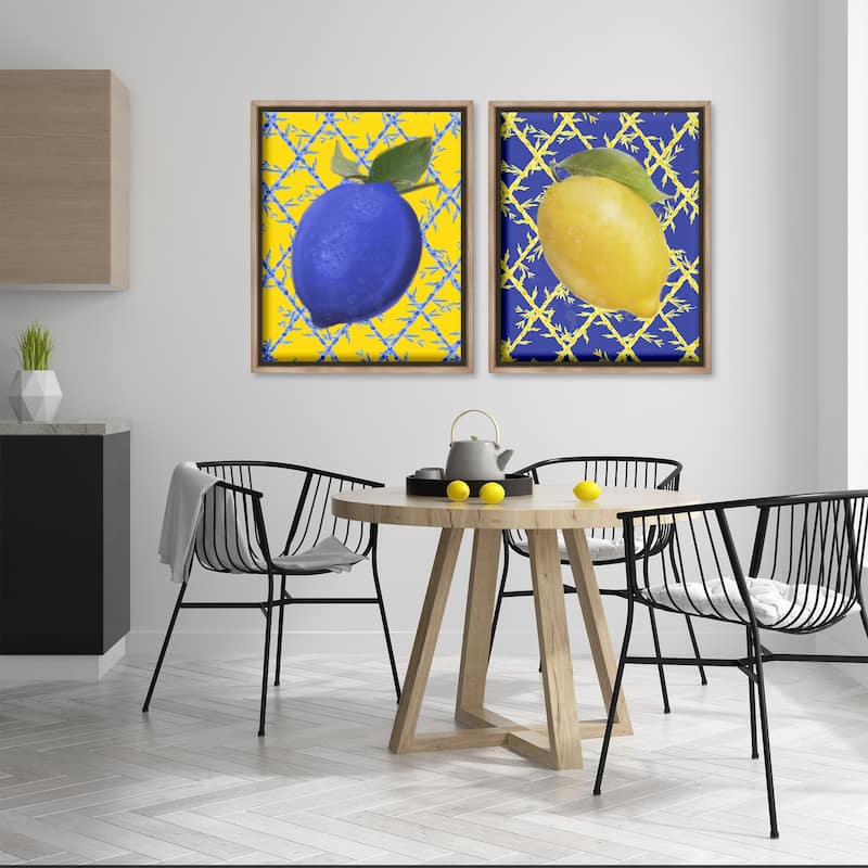 Stupell Bold Blue & Yellow Lemons Framed Floater Canvas Wall Art Design By Matthew Piotrowicz (Set of 2)