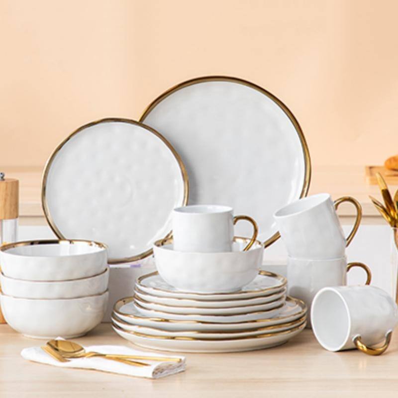 LOVECASA Gold Aura Glossy Porcelain Dinnerware Set