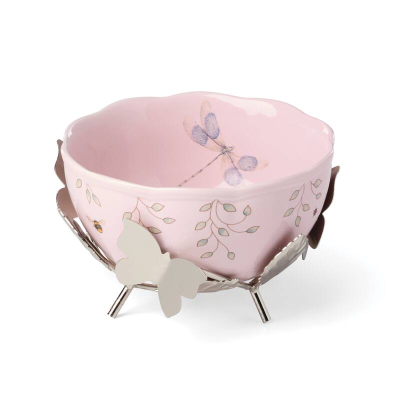 Lenox Butterfly Meadow 25th Anniversary Bowl with Stand - Pink/Multicolor - Small Bowl 12oz. 3" x 4.5" Round