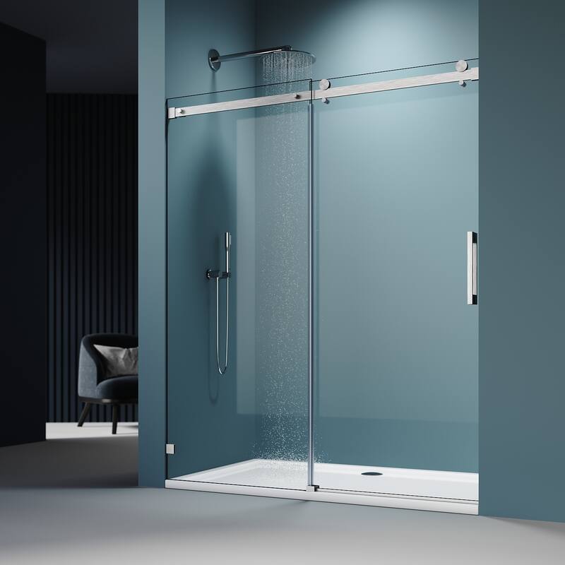 Elegant 60 in. W x 72 in. H Frameless Sliding Shower Doors in Brushed Nickel Finish - 60"×72"