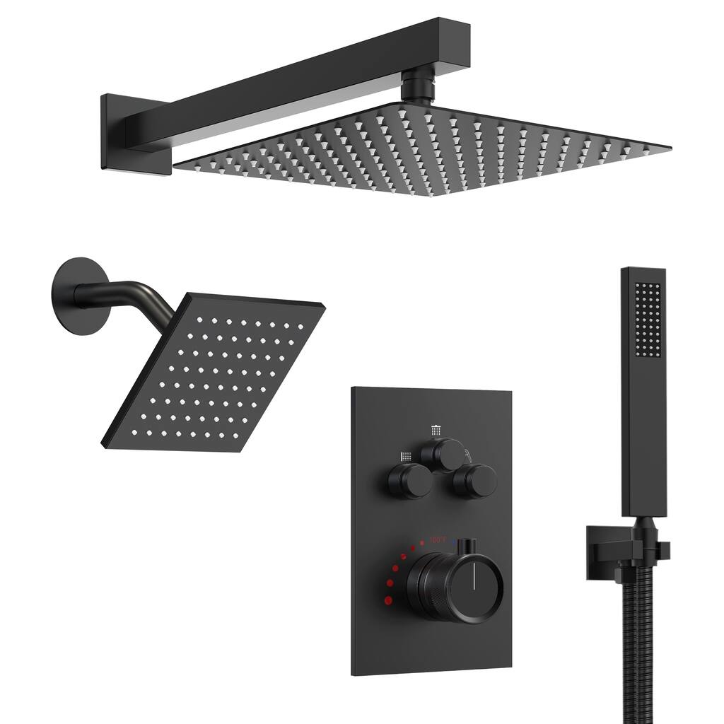 Thermostatic Shower Faucet 12" and 6" High-Pressure Dual Showerheads with Handheld Shower