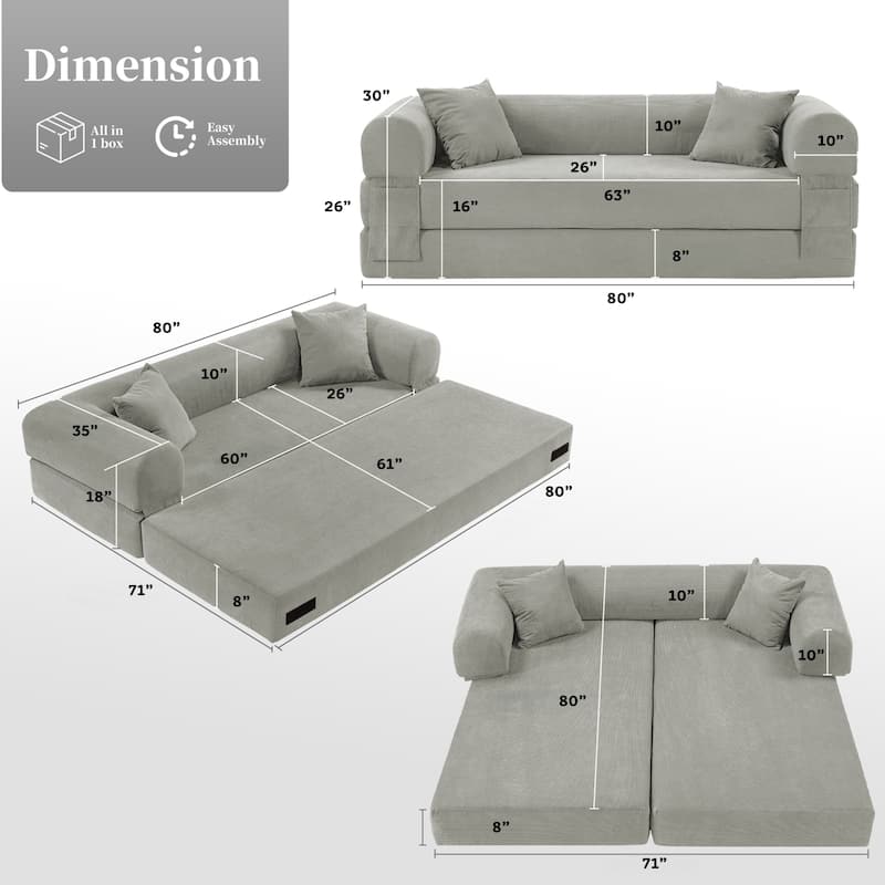 3-in-1 Convertible Sleeper Sofa with Pillows & Storage