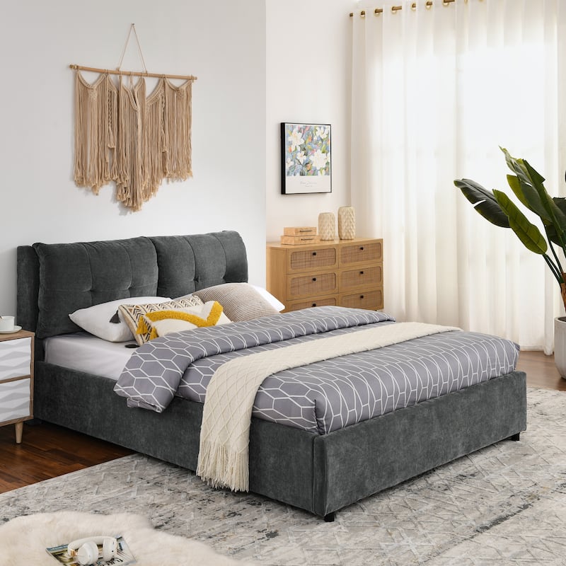 Storage Upholstered Hydraulic Platform Bed with Integrated Headboard