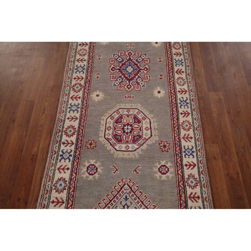 Geometric Kazak Runner Rug Handmade Hallway Wool Carpet - 2'8" x 19'5"
