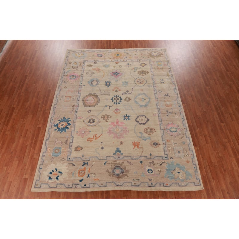 Hand Knotted Oriental 100% Wool Carpet Transitional All-Over Peach Oushak Area Rug - 12' 1'' X 9' 0''