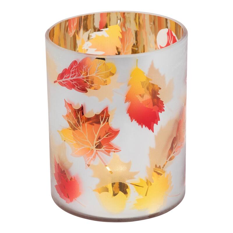 Autumn Leaves Glass Votive Candle Holder - 6"