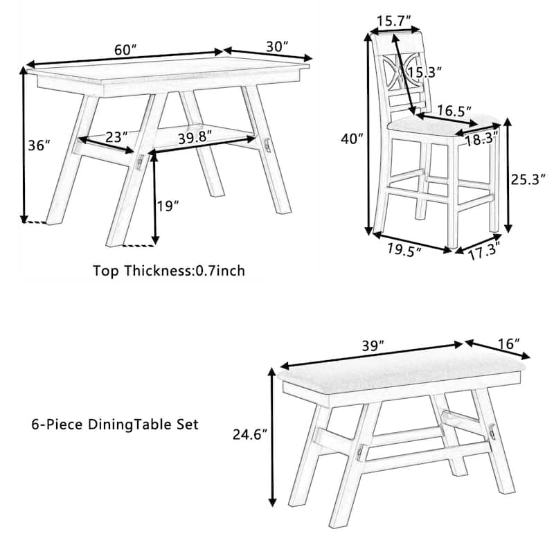 Counter Height Dining Table Set with Dining Table and Padded Bench