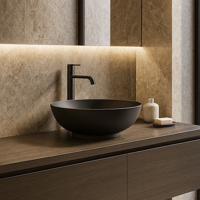 Monty Matte Black Round Circle Solid Surface Vessel Sink