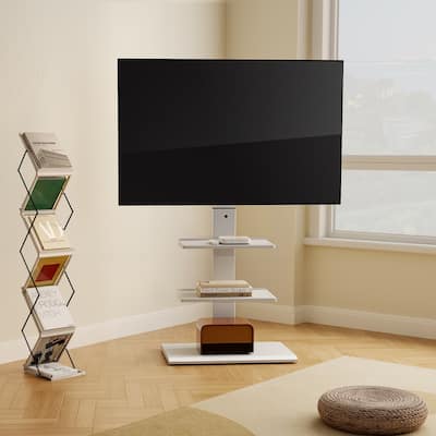 FITUEYES Modern Floor Metal Base TV Stands for 26-65 inch TVs,with Two Shelves