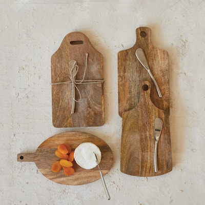 Mango Wood Board with Knife, Set of 2 - 11.0"L x 6.0"W x 1.0"H
