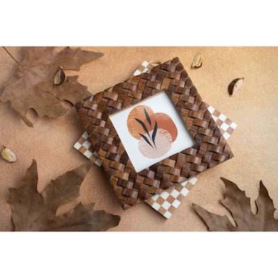 Square Criss Cross Wooden Picture Frame - for 4" x 4" Photo - Brown - 4-inchx4-inch