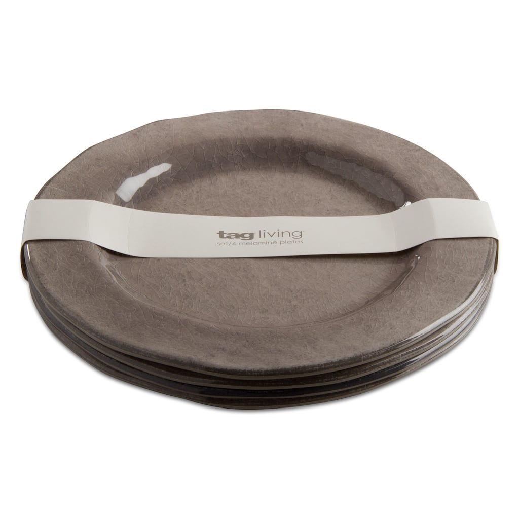 10.75 in. Veranda Cracked Glazed Solid Melamine Plastic Dinnerware Plates Set of 4 Dishwasher Safe Indoor Outdoor Grey