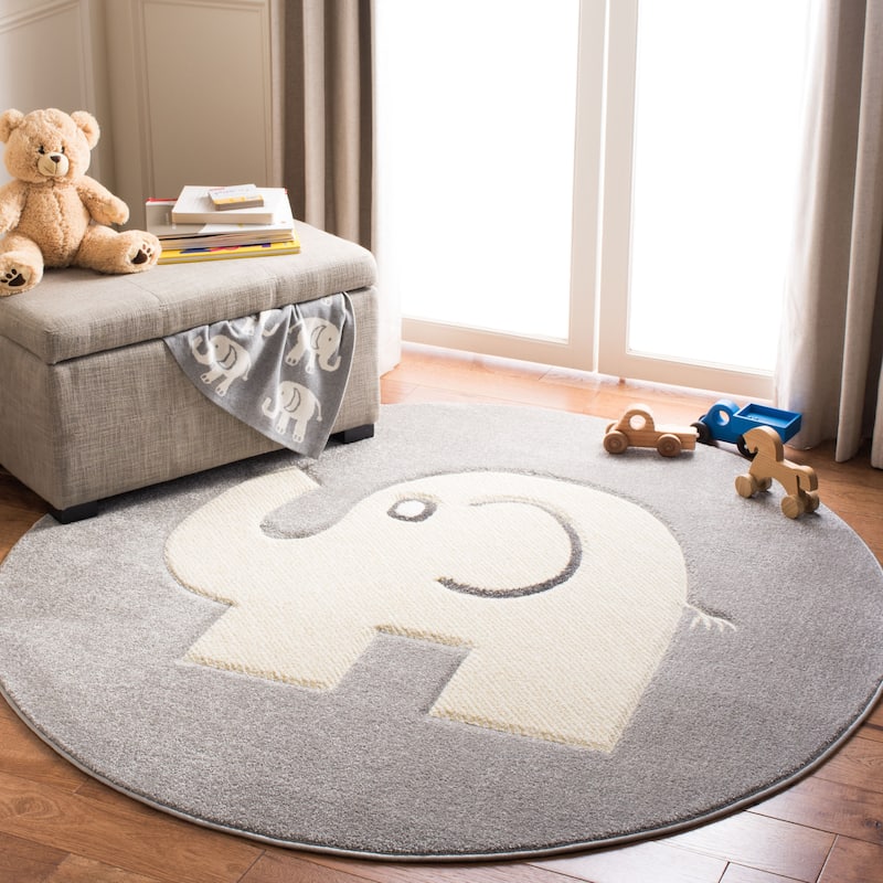 SAFAVIEH Carousel Kids Darby Elephant Rug - 5'3" Round - Grey/Ivory - Round