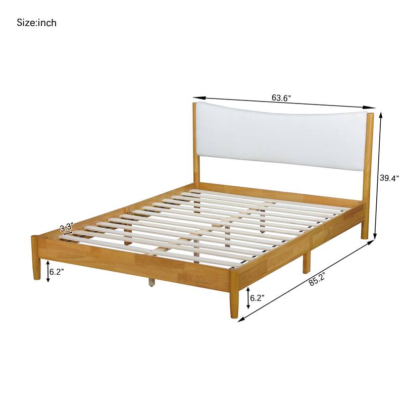 Modern Queen Bed Frame with Teddy Velvet Upholstered Headboard and Underbed Storage