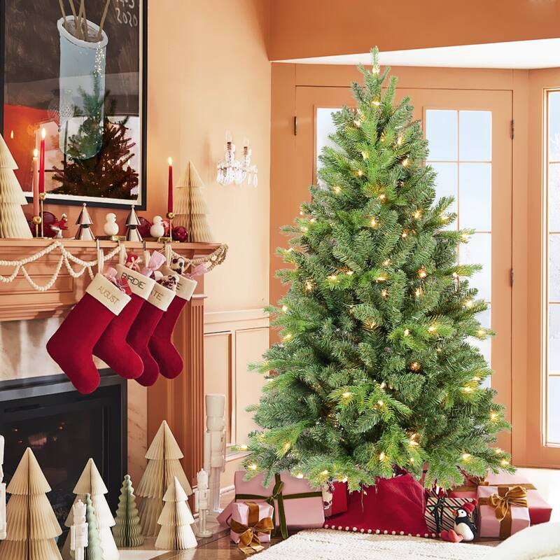 Classic Green Artificial Christmas Tree - PE/PVC Tips, Full-Bodied, Hinged Branches, Metal Stand