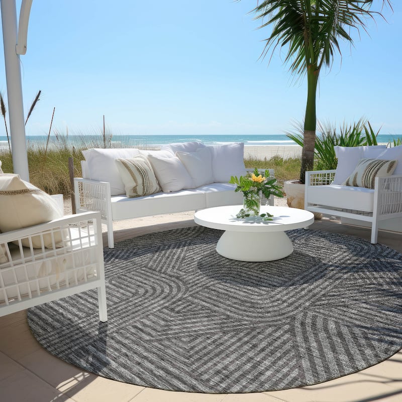 Machine Washable Indoor/ Outdoor Chantille Contemporary Geo Rug - Charcoal - 8' x 8'