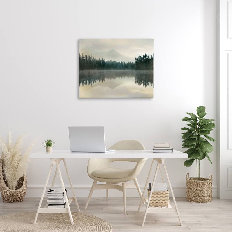 Stupell Foggy Lake Forest Landscape Soft Nature Water Reflection Canvas Wall Art - Green