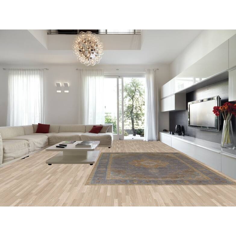 Hand Knotted Oriental 100% Wool Carpet Traditional Floral Greys & Charcoal Tabriz Area Rug - 12' 8'' X 9' 3''