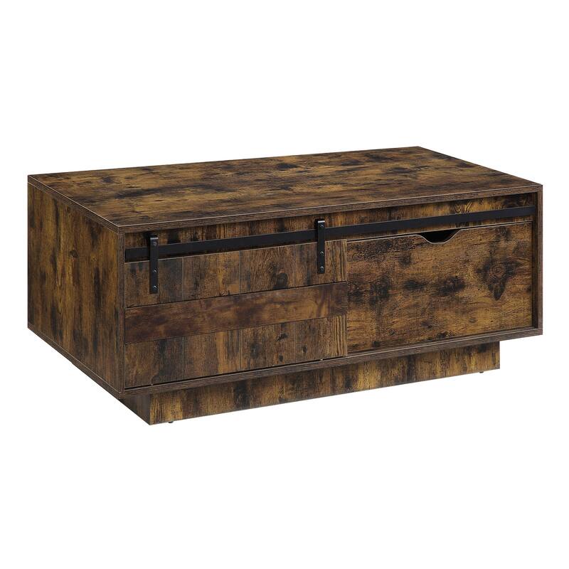 Chickanaw Rustic Oak Coffee Table with Sliding Barn Door