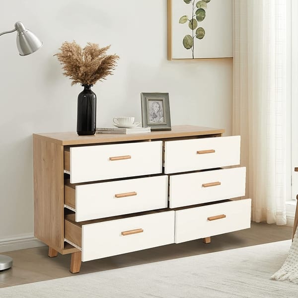 Merax Modern 6-drawer Dresser - White+Natural - Bed Bath & Beyond - 35301427 Merax Modern 6-drawer Dresser - White+Natural - Bed Bath & Beyond - 35301427