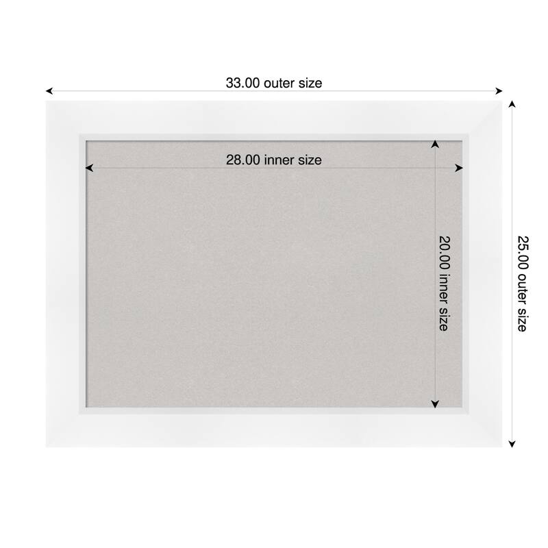 Sloped White Framed Cork Board - Bulletin Board, Organization Board, Pin Board - Grey - 33 x 25 in